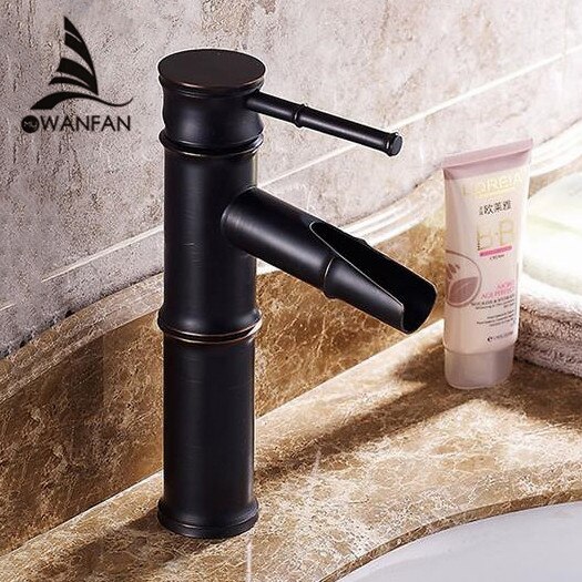Becken Armaturen Durcheinander Öl Eingerieben Bronze- Bambus Wasserfall Waschbecken Wasserhahn Deck Bathbasin retro Schwarz Rührgerät Wasserhahn SY-326R