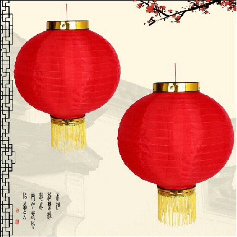 2 stücke Chinesische rot Laternen rot Beflockung Tuch Laterne 10Zoll Neue Jahr Chinesische Frühling Festival Dekor Laterne Chinesische Hochzeit Dekor