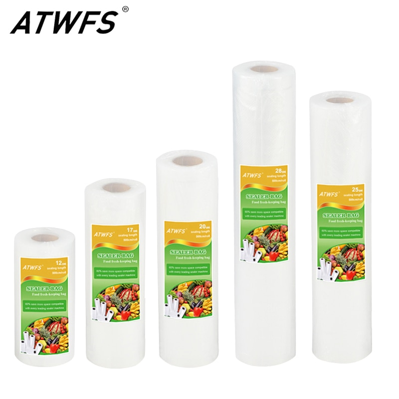 ATWFS Vakuum Tasche Lebensmittel Vakuum Versiegelung Verpackung Tasche Vakuum Packer Lagerung Taschen Lebensmittel Frische Lange Halten 12/17/20/25/28cm * 500cm 1 Rolle