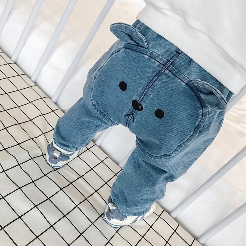Nette Baby Hosen Baby Jungen Mädchen Denim Hosen Ebene Druck Lange Hosen Böden freundlicher Schlauch freundlicher Schlauch Baby Gamaschen