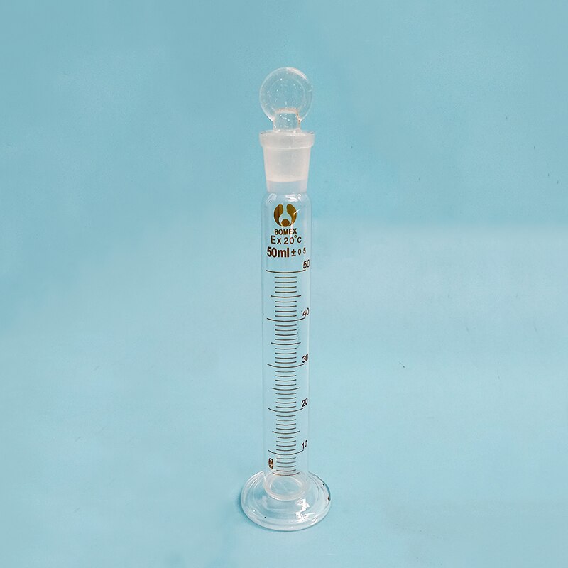 Hohe borosilikatglas Sauerei zylinder mit promotionen und boden-in glas Stopper, Kapazität 50 ml, Labor Zylinder
