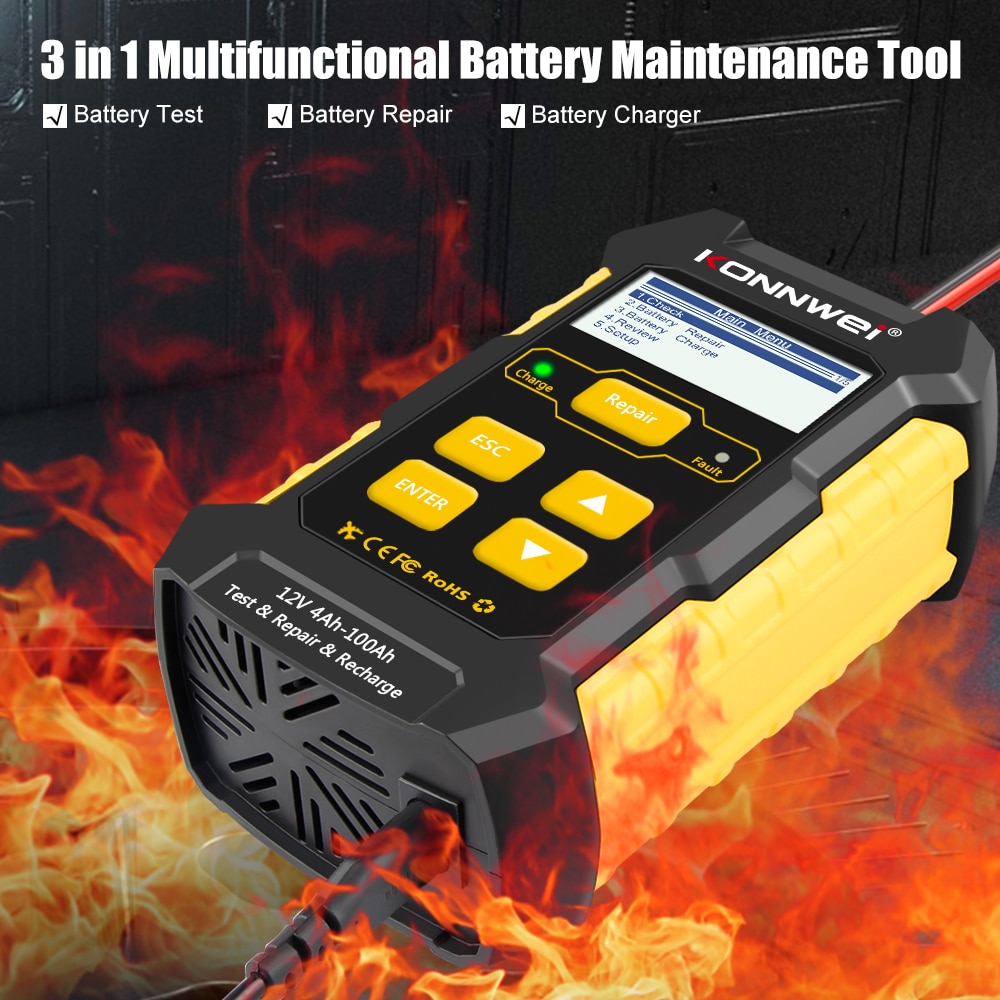 KONNWEI KW510 Auto Batterie Ladegerät/Tester Reparatur 3 in 1 Werkzeuge 12V Batterie Status Daten analysieren Automobil diagnostisch werkzeuge