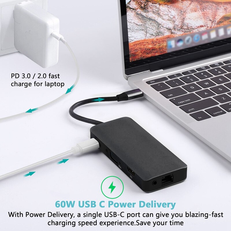 Docking Bahnhof 9 in 1 USB C Hub Adapter VGA HDMI Netzwerk Hafen o USB PD Hub für Laptop Handy, Mobiltelefon-Stock und Mehr