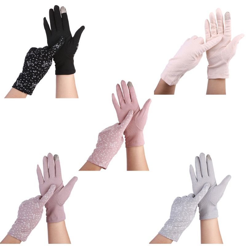 Frauen Sommer Blumen- Touchscreen Handschuhe Nicht-Unterhose Gittergewebe Sonnenschutz Fahren Handschuhe Sommer Handschuhe