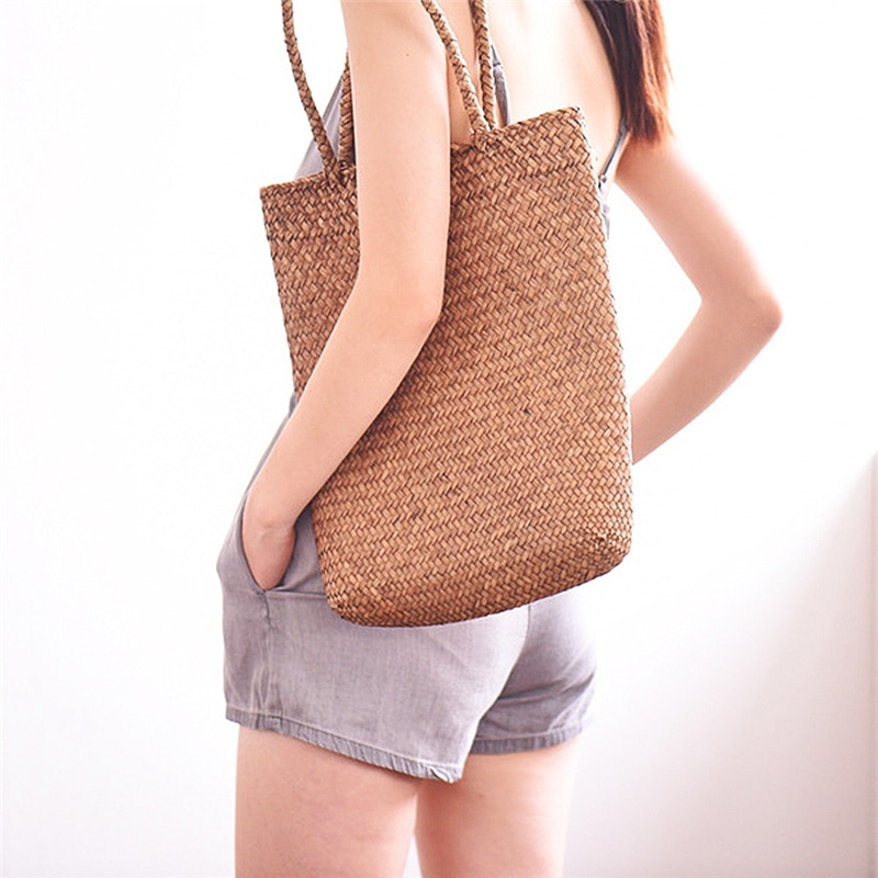 Sommer Frauen Strand Tasche Stroh gewebte Handtasche lässig Umhängetasche Neue Frauen Sommer Stroh Große Tasche Strand Schulter tasche