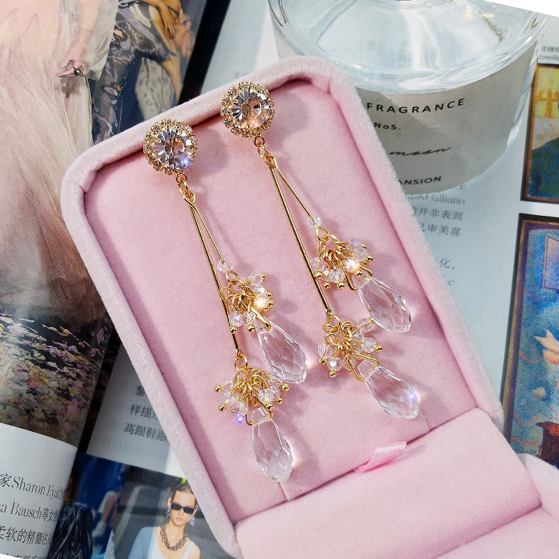 neue Kristall modisch Wasser Tropfen Frauen Baumeln Ohrringe Weiblichen Anhänger Ohrringe Lange Stil Elegante Koreanische Schmuck