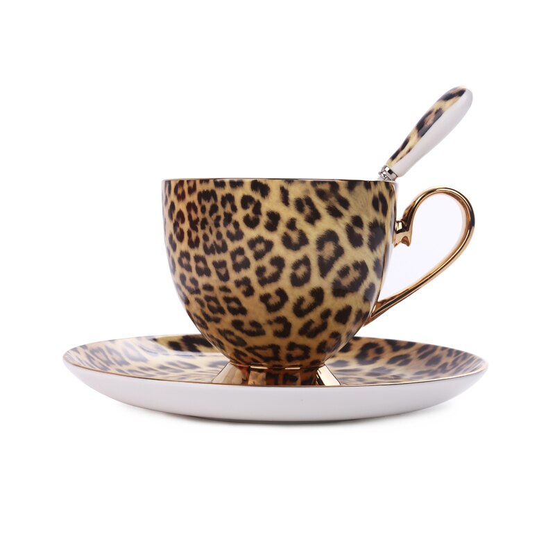 Klassische Leopard Gold überzogene kaffee tasse Knochen China tasse und Erzähler-einstellen Kaffeetasse keramik tasse und Erzähler