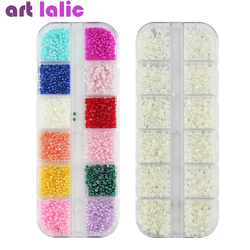 1 Kasten Nagel Kunst Perle Multi Größen Bunte Weiß Perlen 3D NäGel Steine Edelsteine Flatback Perlen DIY Nagel Kunst Dekorationen