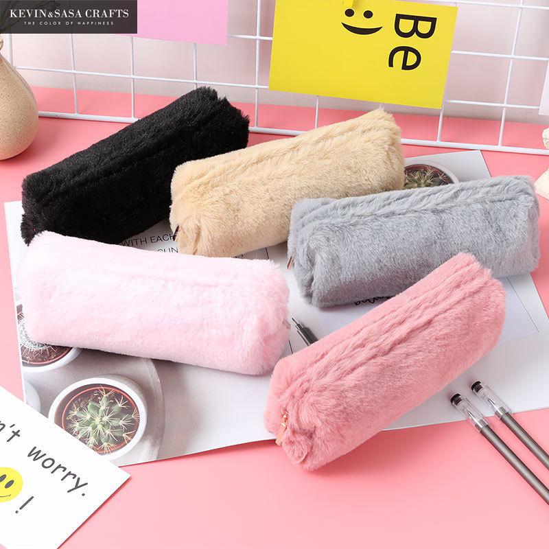 Einfarbig Plüsch Bleistift fallen PU Schule Lieferungen Schreibwaren Pencilcase Schule Nette Bleistift Kasten Schule Werkzeuge