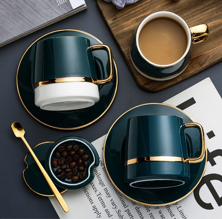 Norden Europäischen Keramik tasse mit Platte Kreative Gold kaffee tasse Snack Gericht einstellen einfache Englisch nachmittag Tee tasse hause dekoration