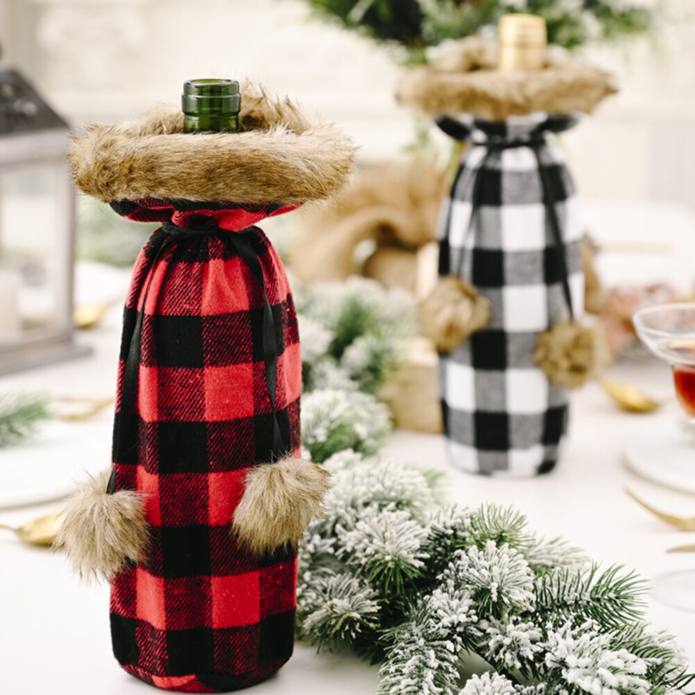 Weihnachten Wein Flasche Abdeckung Neue Jahr der Flasche Abdeckung Weihnachten Dekoration Auf sterben Flasche Tisch verrotten Schwarz Gitter Dekoration