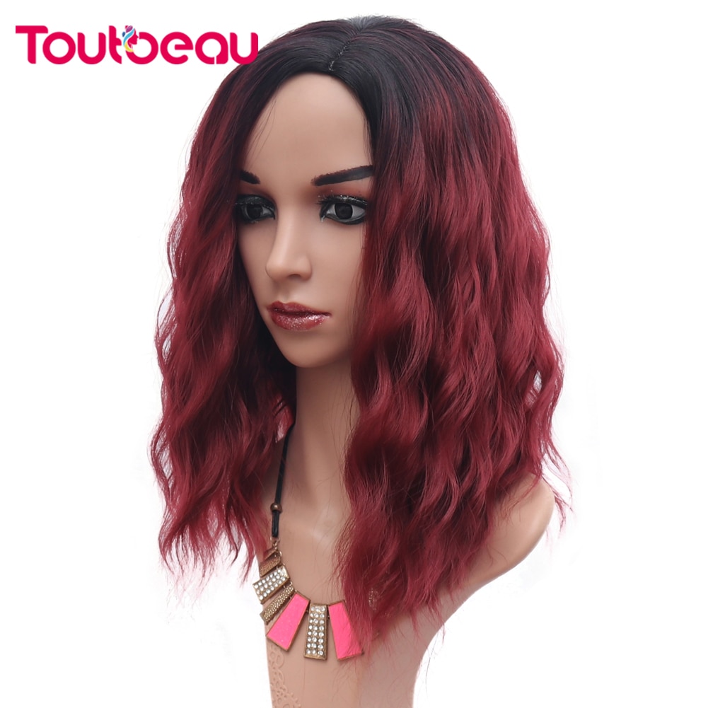 Ombre rot Perücken Synthetische Haar Kurze Lockige Bob Perücke Natürliche Wellenförmige Perücken Für Frauen Täglichen Party Cosplay Perücke Hitze Beständig 16 zoll 220g