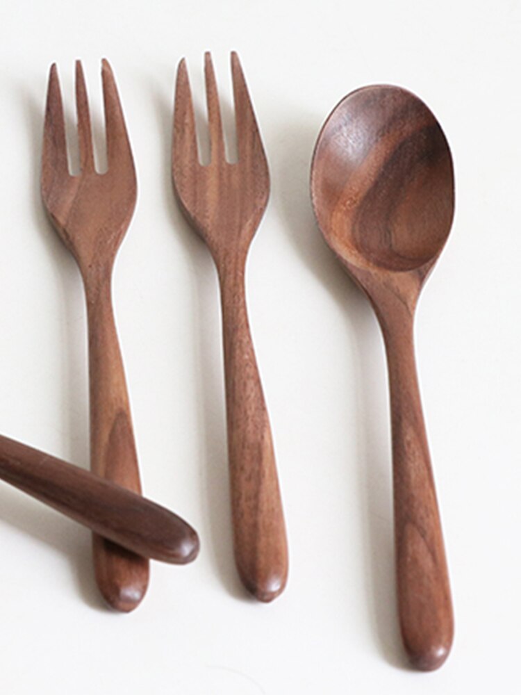 Holz Löffel und Gabel für Kuchen/Gericht Natürliche Holz Kaffee Tee Löffel geschirr lange griff geschirr