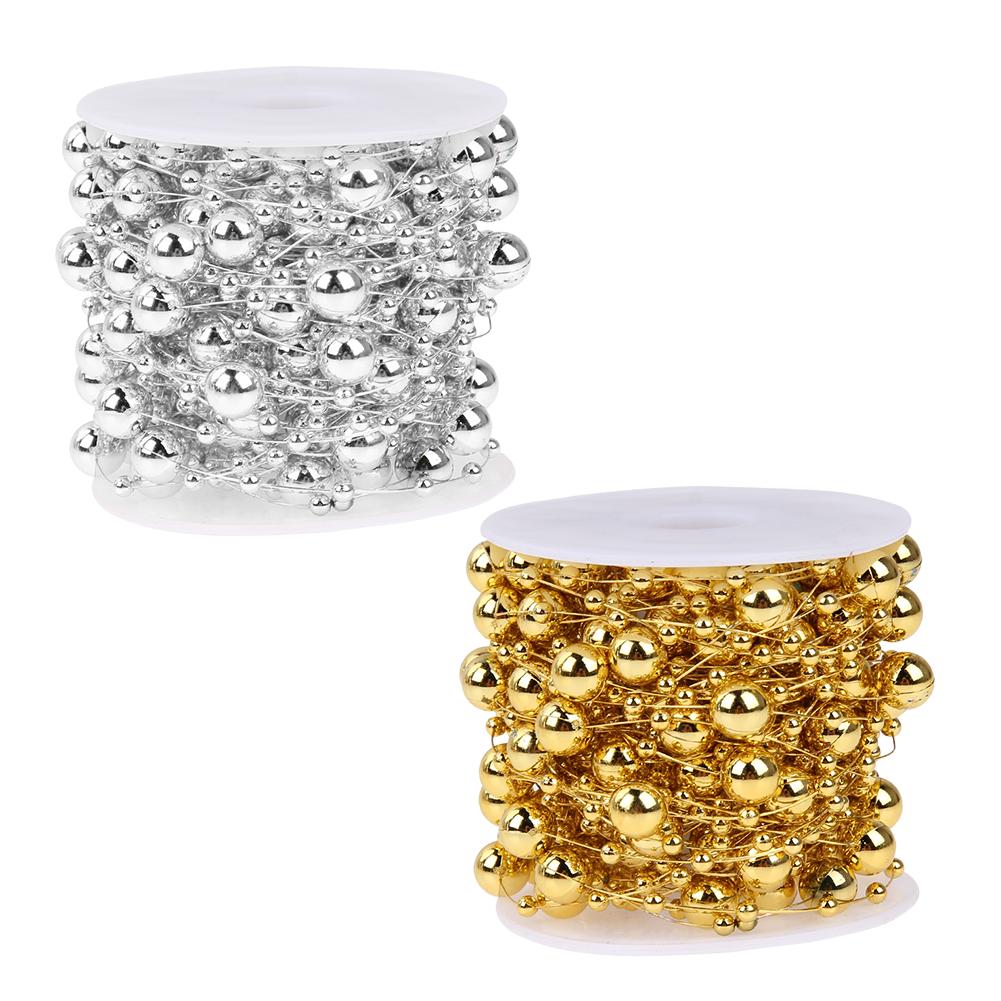 10m/rollen Gold Silber Runde Perlen Kette Weihnachten Baum Hängen Ornament Heimat Garten Garlend Weihnachten Dekoration Für Heimat