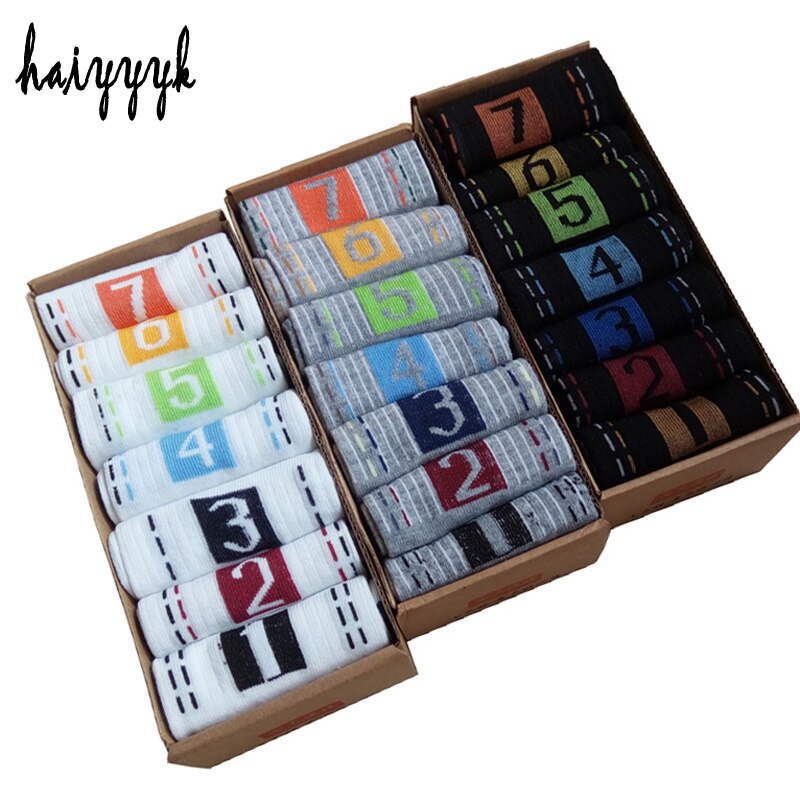 Neue männer Baumwolle Socken lässig Herren Socken Atmungsaktiv Schweiß Personalisierte digitale stil glücklich socken 7 Paare los keine Kasten