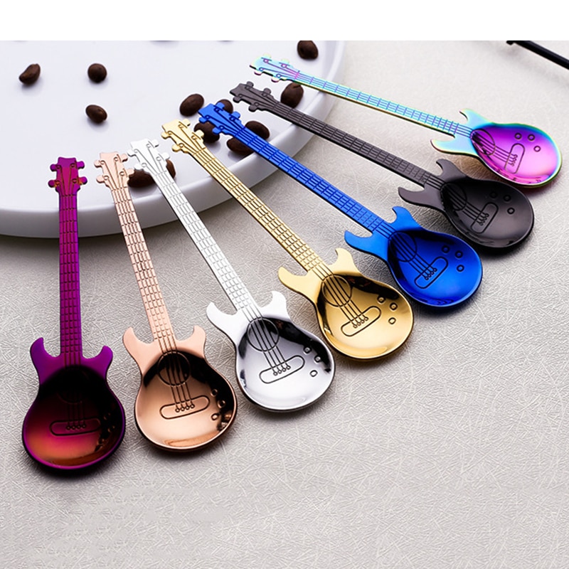 1pc Edelstahl Gitarre Geformt Liebe Kaffee Löffel Teelöffel freundlicher Löffel Neue SchöNe 7 Farben Kaffee Tee Einsatz