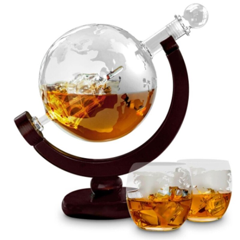 850ML Whiskey Karaffe Antike Schiff Whiskey Spender Für Schnaps Bourbon Wodka Wein Glas Karaffe Globus mit Holz Ständer