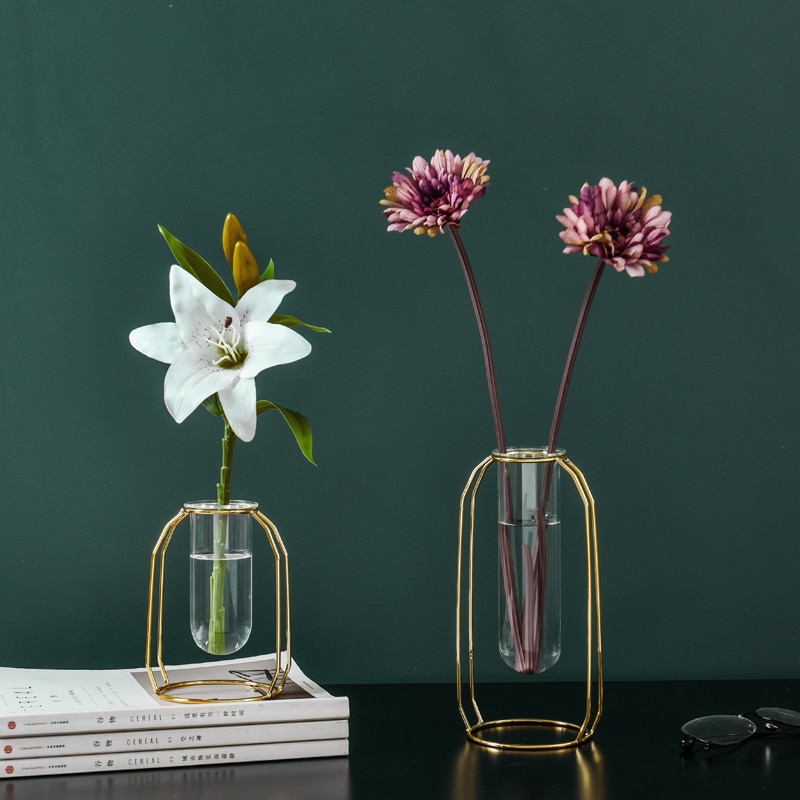 Einzigartige Metall Hydrokultur Vase Edelstahl Glas Reagenzglas Hängen Geometrische Anlage Vase nordisch Stil Zu Hause Dekoration