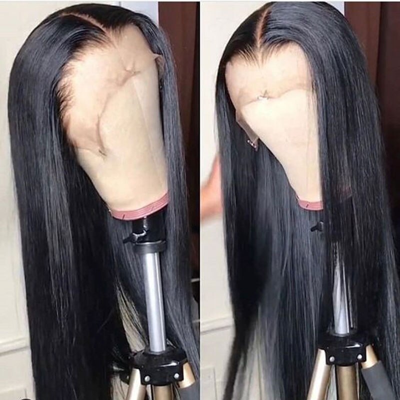 Bombe Synthetische Haar Spitze Vorne Perücke Glueless Schwarz Lange Gerade Hitze Beständig Faser Haar Natürlichen Haaransatz Für Frauen Perücken