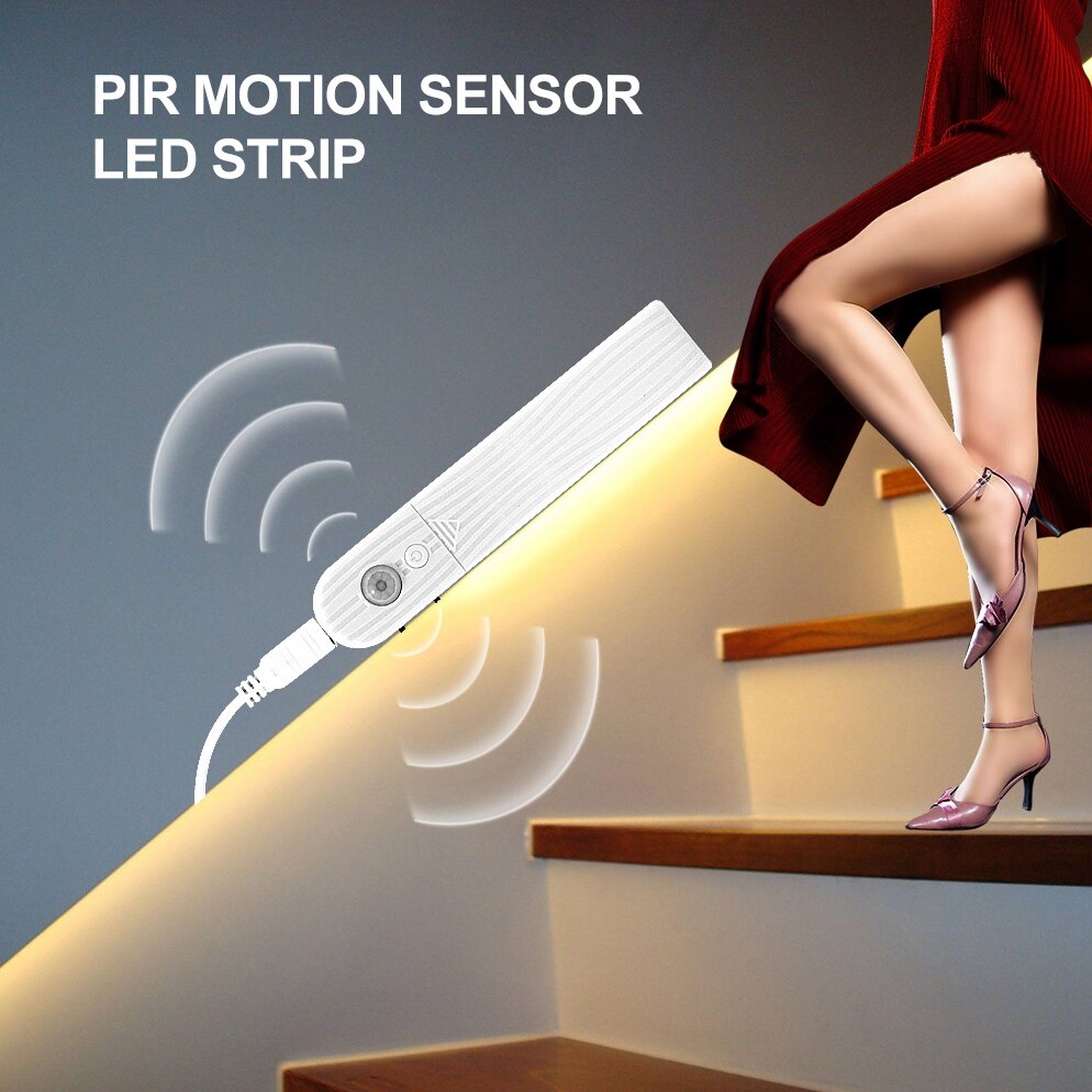 Drahtlose PIR Bewegung Sensor LED Streifen Licht für Treppen DC5V Küche Nacht Dekor Nacht lampe Band 1M 2M 3M LED Beleuchtung Band