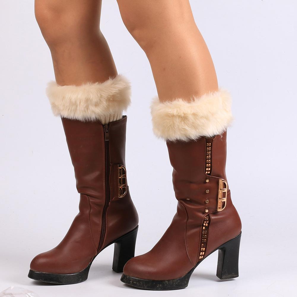Winter Frauen Einfarbig Faux Pelz Manschette Häkeln betroffen Stiefel Socke Kurze Beinlinge