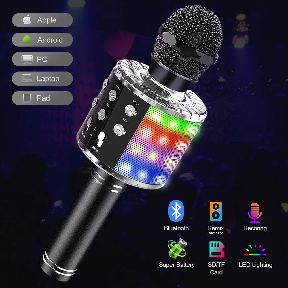 kabellos Karaoke Mikrofon, 4 in 1 Bluetooth Mikrofon für freundlicher Mit LED-leuchten Lautsprecher Rekord remixen Funktion