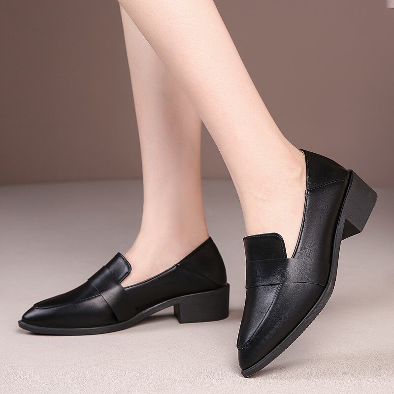 Neue fest Schwarz Leder Schuhe Frau Oxfords Frauen Schuhe Unterhose auf Plus Größe Büro Wohnungen Damen Schuhe Spitz Plattform schuhe