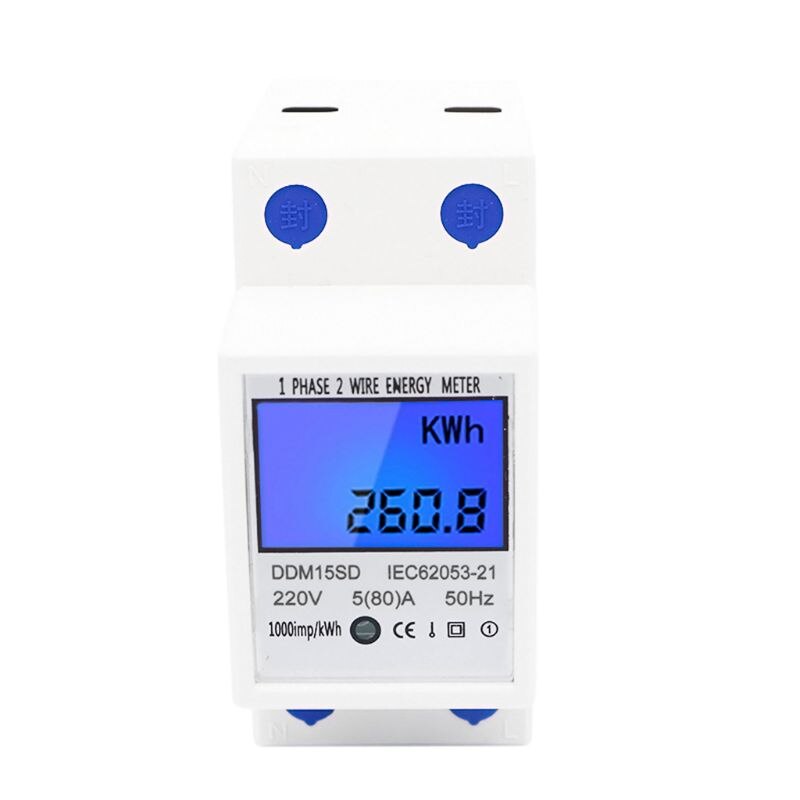 Lärm-schiene Energie Meter DDM15SD Lcd-hintergrundbeleuchtung Digital Anzeige Einphasig 2 Draht Elektronische Energie KWh Meter U4LB