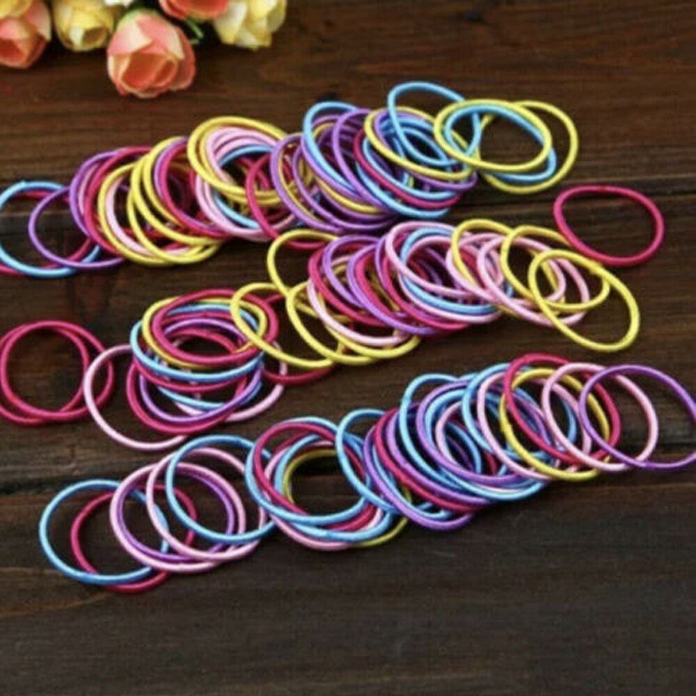 100Stck gemischt Süssigkeit Farben Nylon Haar Seile Pferdeschwanz Bommeln elastisch Haar Gummi Bands klein dünn Mädchen Kinder Friseur Werkzeug
