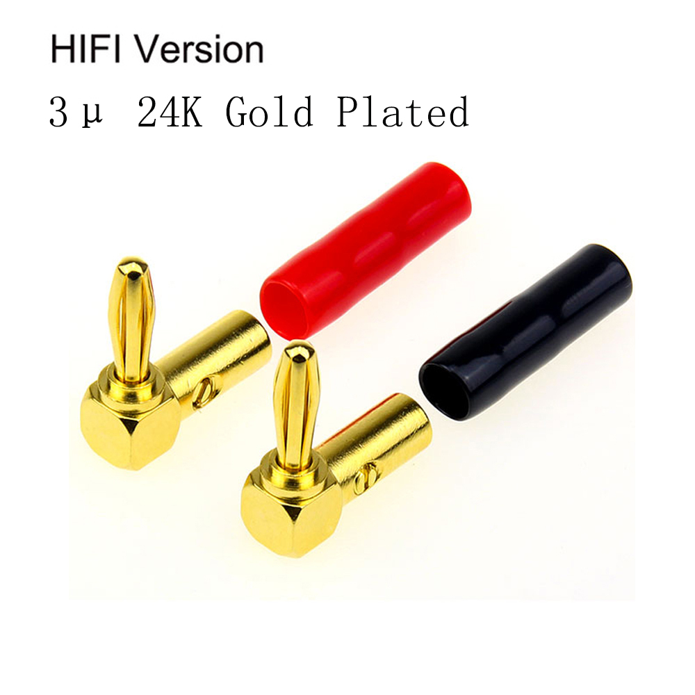 8 Stck (4 Paare) HIFI 90 grad Banane connetor 3μ 24K vergoldete bananen stecker Rechten Winkel