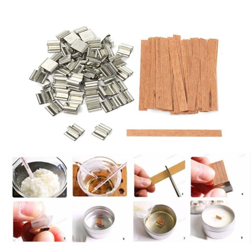 50 stücke 6mm 8mm 12,5mm 13mm Holz Kerzen Docht mit Erhalter Tab Kerze Docht Ader für kerze Machen Versorgung Soja Parffin Wachs