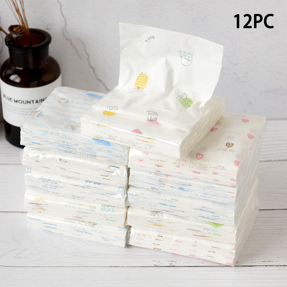 12 Packungen 3-Schicht Einweg Gesichts- Papier Gewebe verdickt Karikatur Drucken Servietten tragbar sanitär Papier Abendessen Nakin Papier