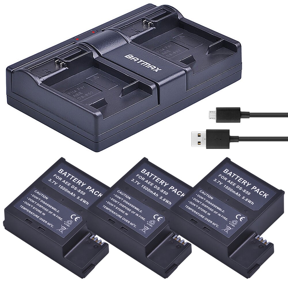 3 stücke 1500 mah DS-S50 DSS50 S50 Batterie Akku + USB Dual Ladegerät für AEE DS-S50 S50 AEE D33 S50 s51 S60 S71 S70 Kameras Batterie