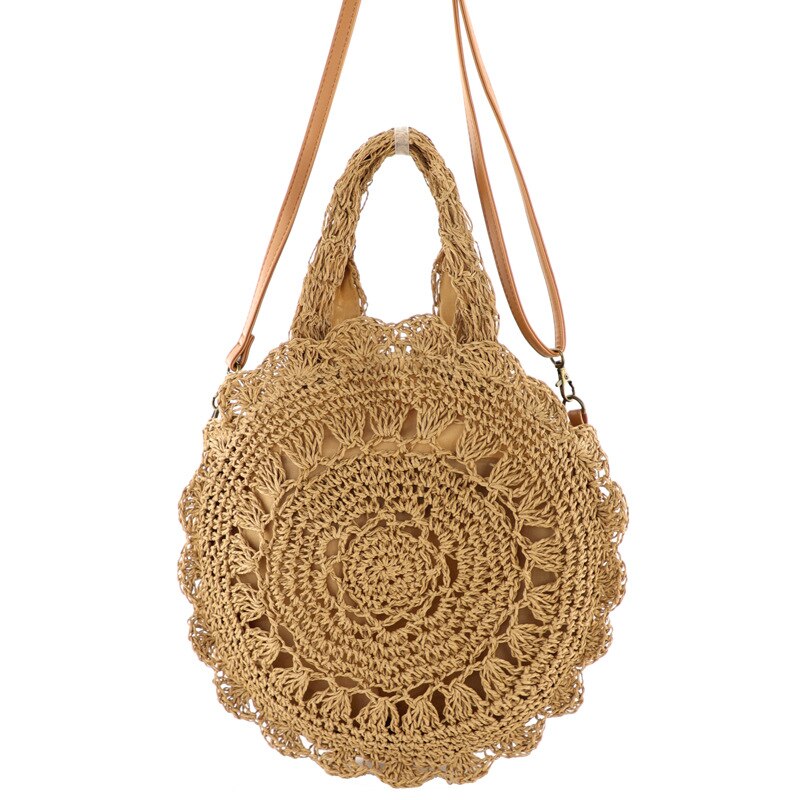 Bohemien hohl runden Stroh Taschen Frauen rattan Dame Handtaschen lässig Weide gewebte Schulter crossbody Taschen Sommer Strand groß totes