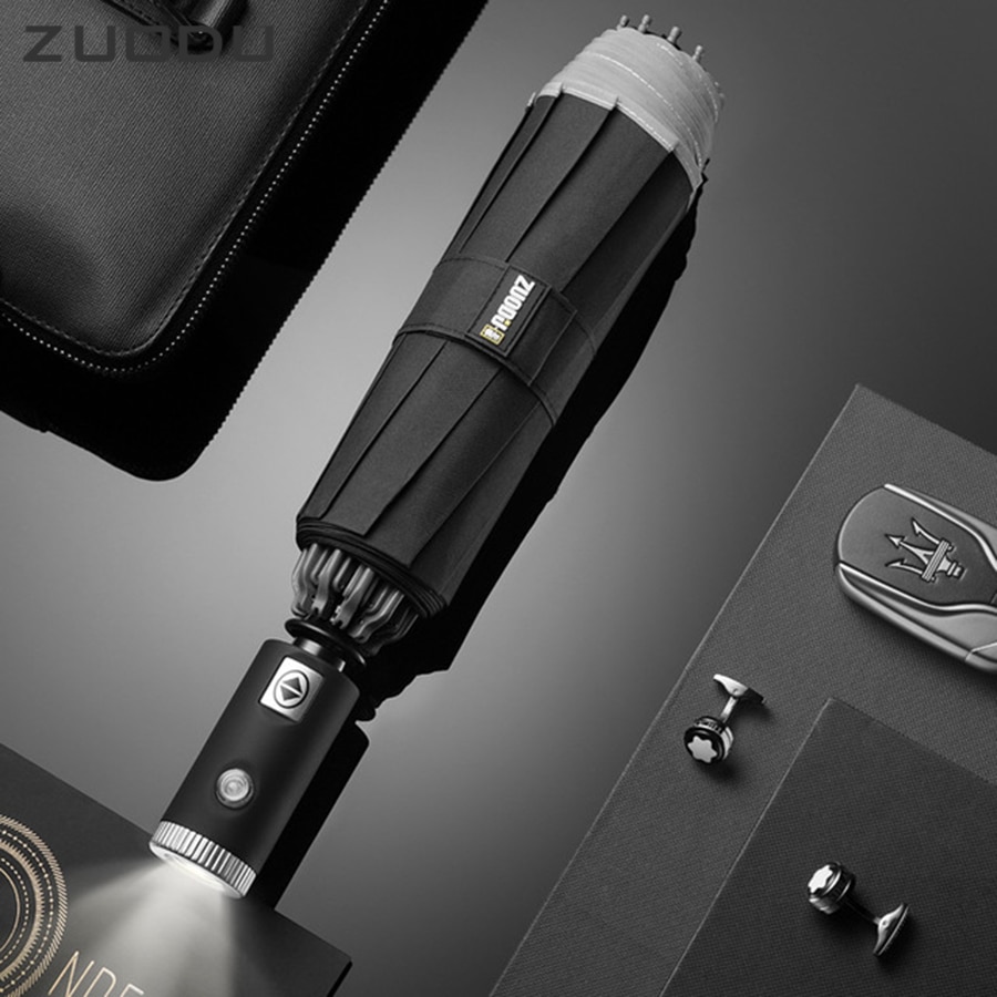 ZUODU Automatische Regenschirm Männer LED Winddicht umkehren Falten Geschäft Regenschirm Regen Männer Auto Automatische umkehren Regenschirme Starke U5B