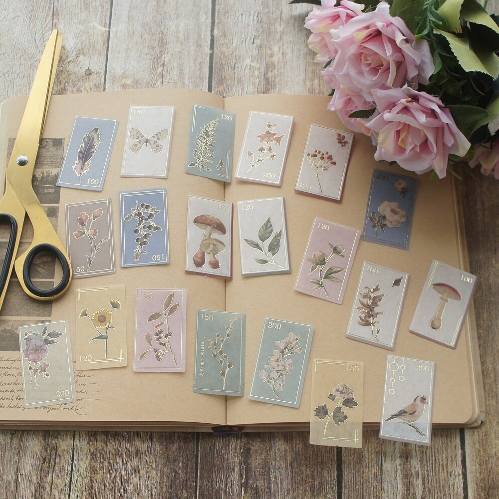 38 stücke Gold Blumen und VöGel Briefmarken Aufkleber Als Dekoration Scrapbooking DIY Aufkleber Party Dichtung