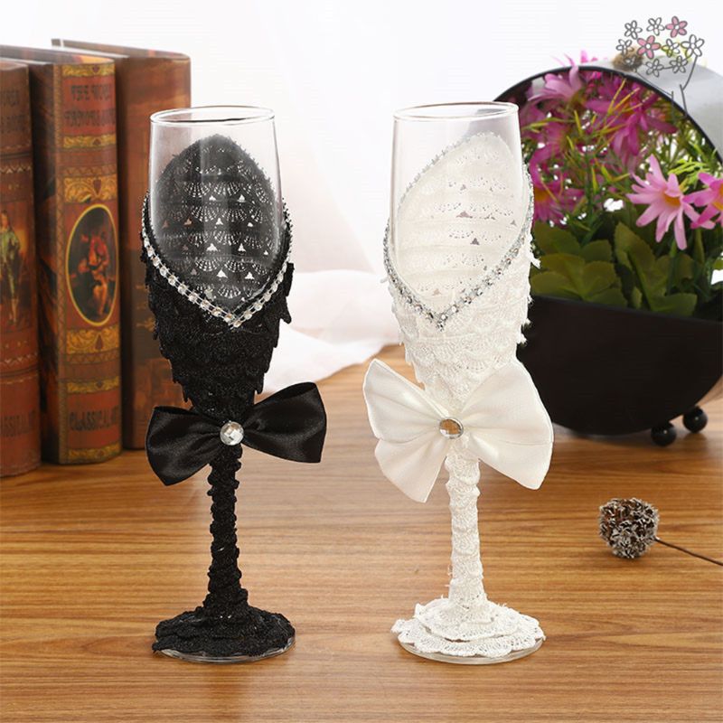 2 stücke einstellen Hochzeit Glas Kreative Schwarz Weiß Kleid Kristall Hochzeit Champagner Glas