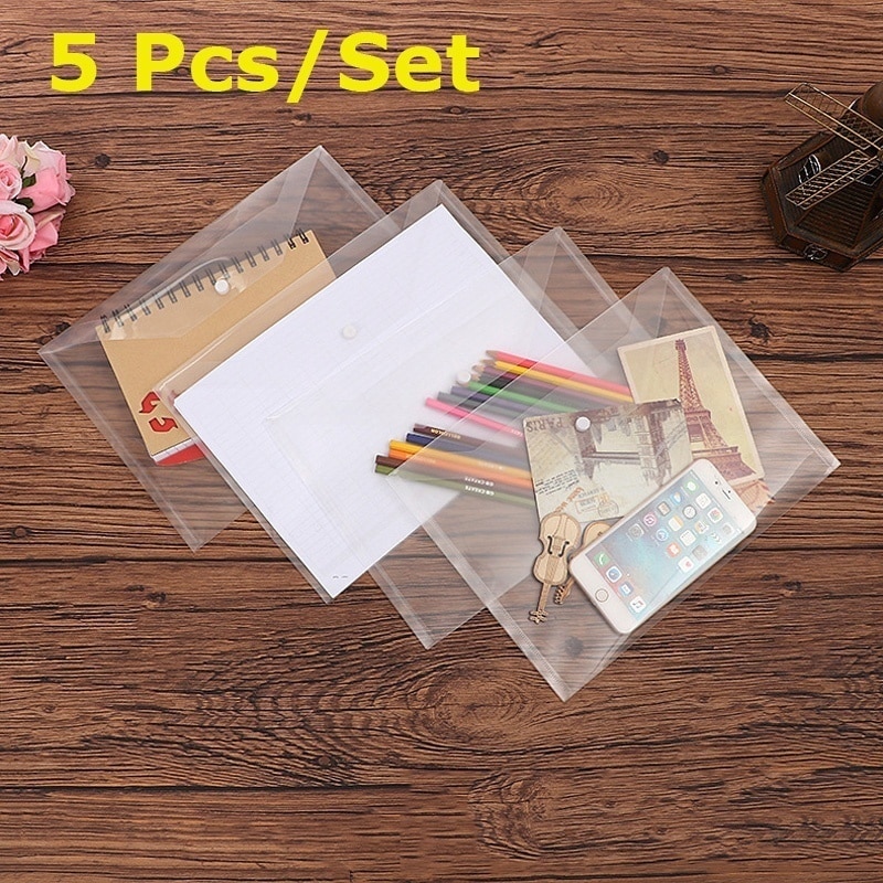 5 teile/satz Beste transparent Kunststoff A4 Datei Ordner Tasche Dokument Halten Taschen Ordner Klar Einreichung Papier Büro Schule Liefert