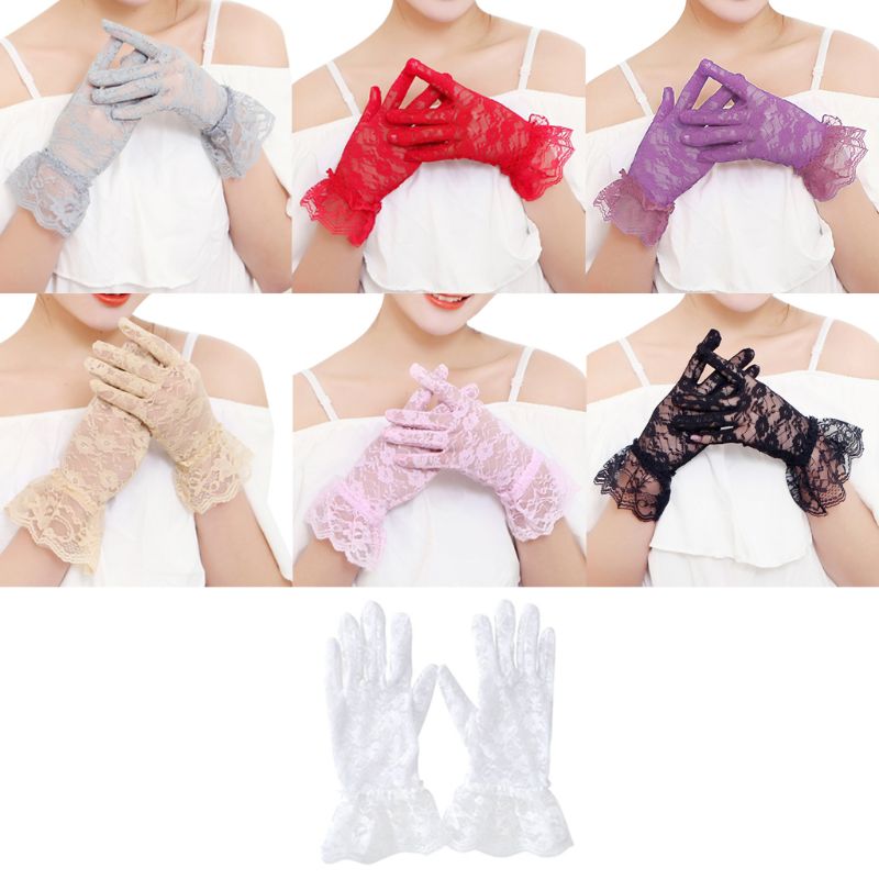 elegant Handschuhe Frauen Spitze Handschuhe Absatz Hochzeit Handschuhe Fäustlinge Zubehör Volle Finger Mädchen Spitze Handschuhe