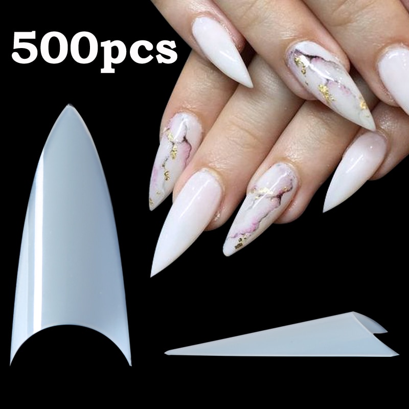 500Stck Falsche Nagel Tipps Stilett Französisch Acryl Falsche NäGel ABS Tipps Falsche NäGel Mit 10 Größen Nagel Kunst Tipps