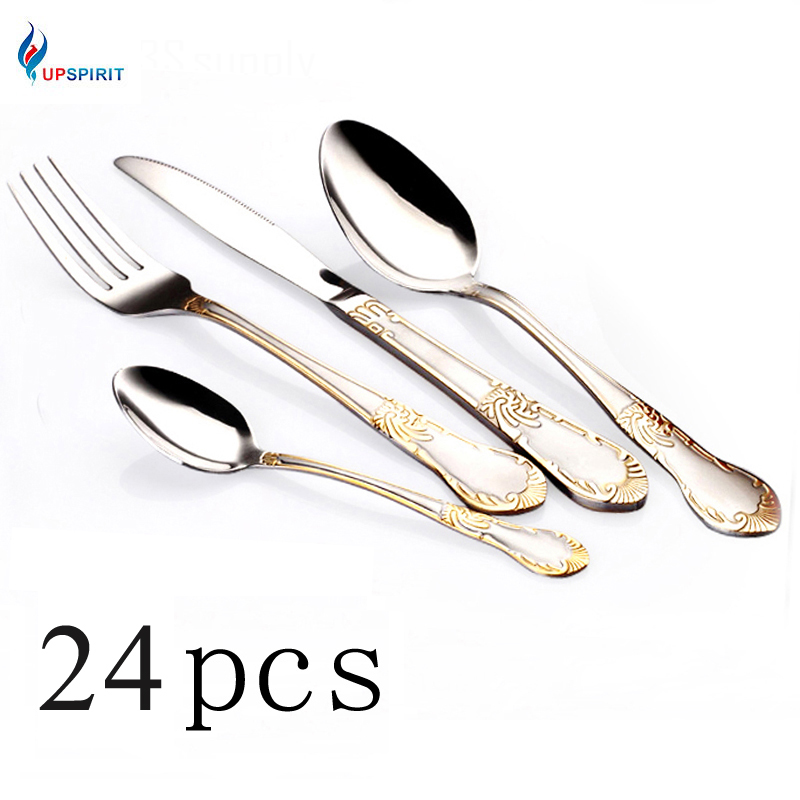 Upspirit 24 stücke Gold Überzogene Besteck einstellen Abendessen Messer Gabel einstellen Edelstahl Neuheit Besteck Geschirr Geschirr Abendessen einstellen