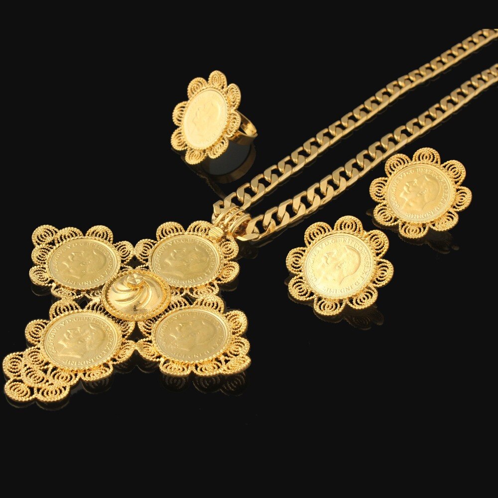 Neueste groß Größe Kreuz Äthiopischen hochzeit Habesha schmuck setzt Für Frauen Gold Gefüllt Kreuz Schmuck Afrikanische brautschmuck setzt