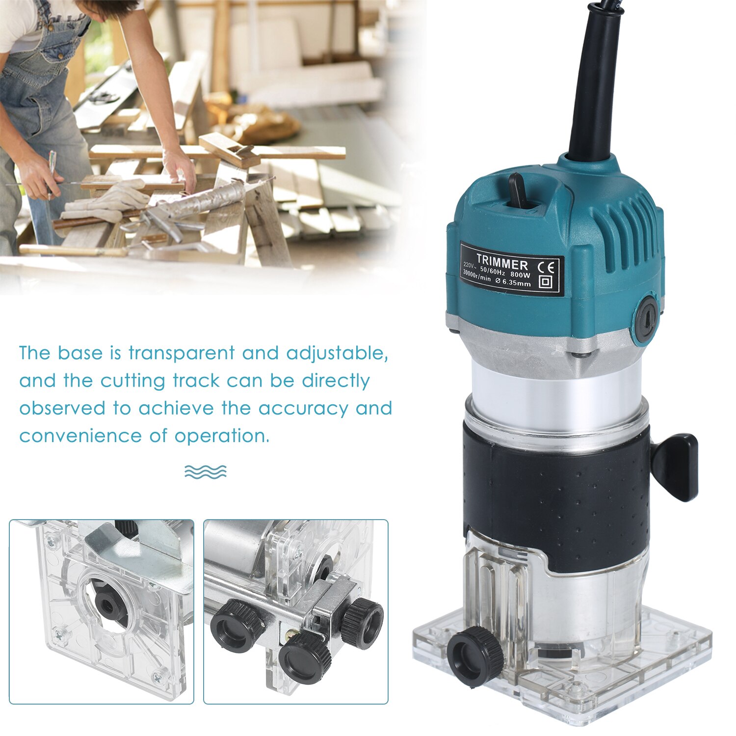 110V 800W trimmen Router 30000r/min mit transparent Basis Rand Führung Holz Laminat Elektrische Trimmer kompakt Palme Router kabelgebunden