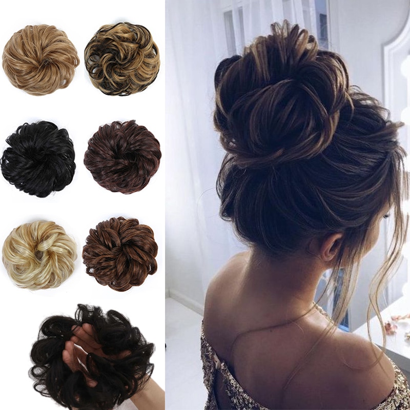 Womens Lockige Scrunchie Chignon Synthetische chaotisch Brötchen Mit Elastische Band Hohe Temperture Faser wickeln Pferdeschwanz Haarteile LUPU PERÜCKE