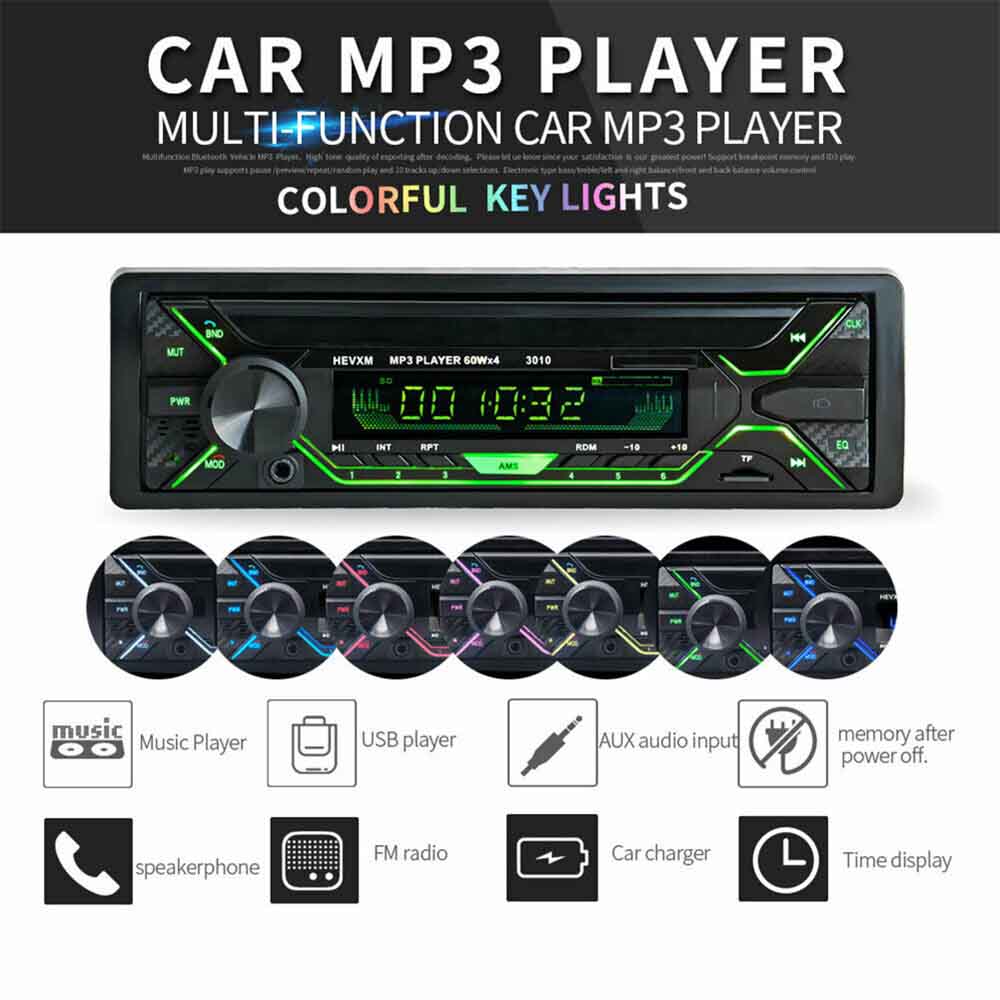 Auto MP3 Spieler Multifunktions Bluetooth Fahrzeug MP3 Spieler AUX Stereo FM Radio USB 7 Farbe Keylight Auto Elektronische Zubehör