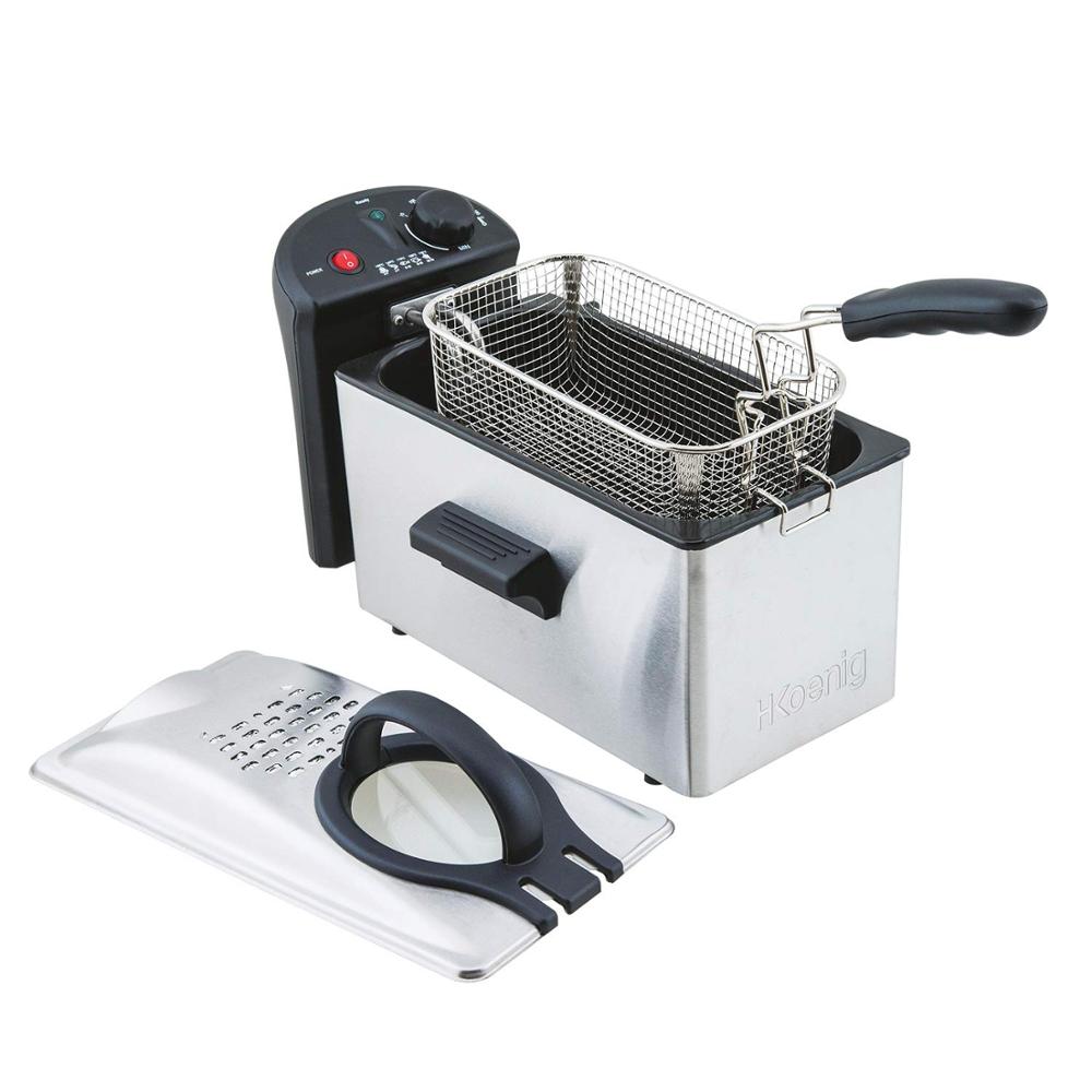 H. Koenig DFX300 Braten Pfanne 3L Elektrische, 2100 W, mit fenster fenster Anzeige, Stahl Edelstahl,