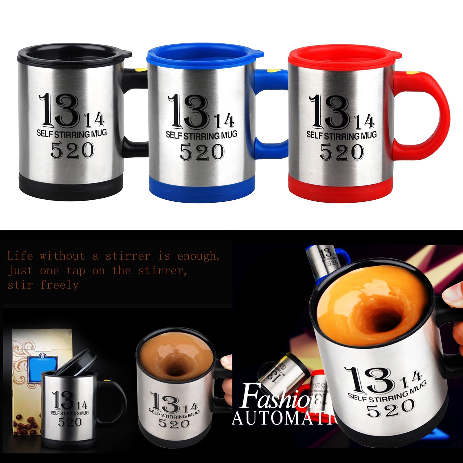 Selbst Rühren Kaffee Becher Edelstahl Automatische Misch Kaffee Tasse mit Deckel für Zu Hause, Büro, reise 400 ml/13,5 unzen