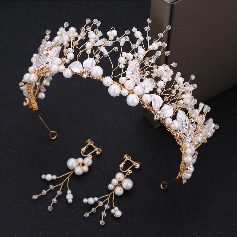 FORSEVEN Handgemachte Blume Stirnband Krone Diademe Lange Anhänger Ohrringe Braut Hochzeit Schmuck-einstellen Frauen Schmuck Zubehör JL
