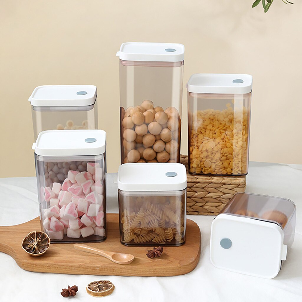700/1100/1500ml Kunststoff Luftdichte Lagerung Gläser Küche Lebensmittel Lagerung Kanister Behälter Für Süßigkeiten Kekse Zucker Mehl #0505y30