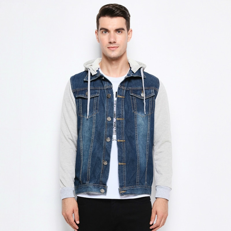 Denim Jacke Männer Mit Kapuze Jeans Jacken Mens Patchwork Hoodies lässig Cowboy Herren Jacke Streetwear Herren Jacken und Mäntel